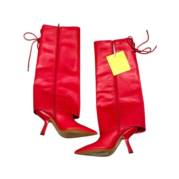 Gianni Bini Red Fold-Over Knee-High Heeled Boots Women 6M Leather NWOB - Picture 2 of 13